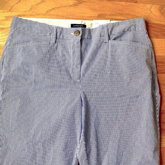 NWT Women’s Land’s End Cobalt Stripe Pincord Cropped Pants Size 12 - Picture 2 of 9
